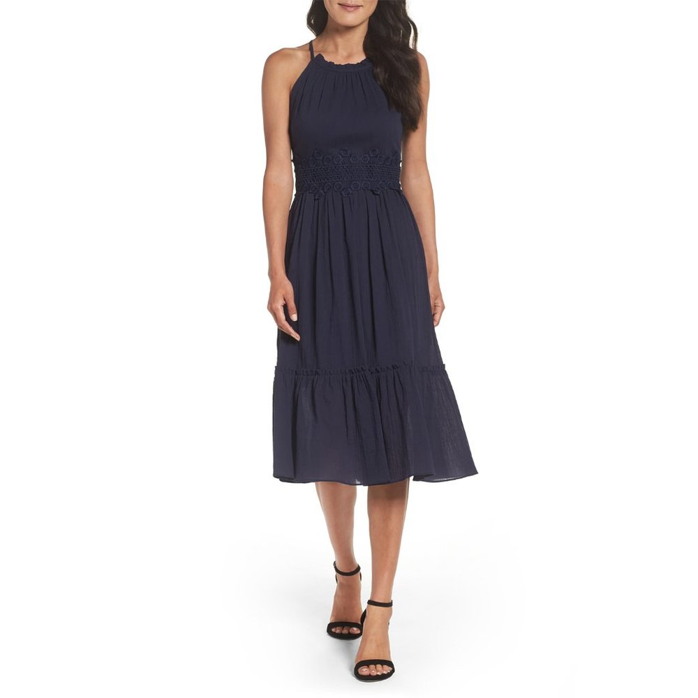 NWT Eliza J Halter Cotton Midi Sundress in Navy 8